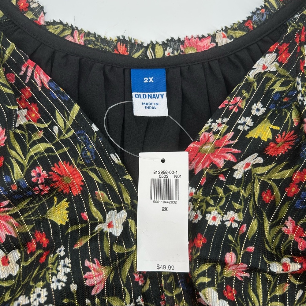 NWT Old Navy Waist-Defined Floral Shine Mini Dress in Black Floral Size 2X READ - Picture 9 of 10